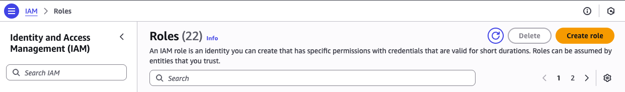 Create IAM Role button