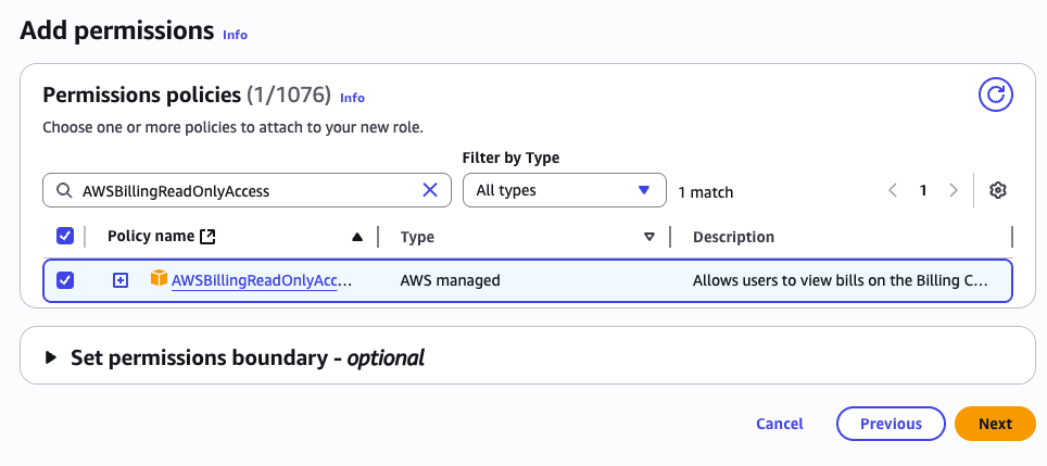 Select Billing Read Only Policy